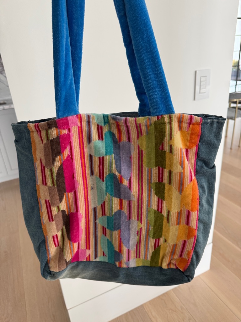 Missoni Multicolor Striped Tote With Bright Blue Handles Buythebag